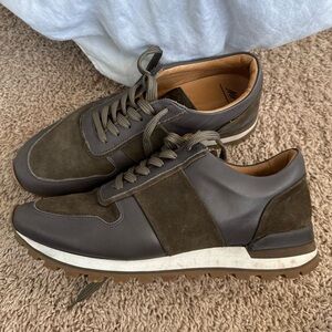 Mr. P Men's Olive and Brown Suede & Lambskin Sneakers